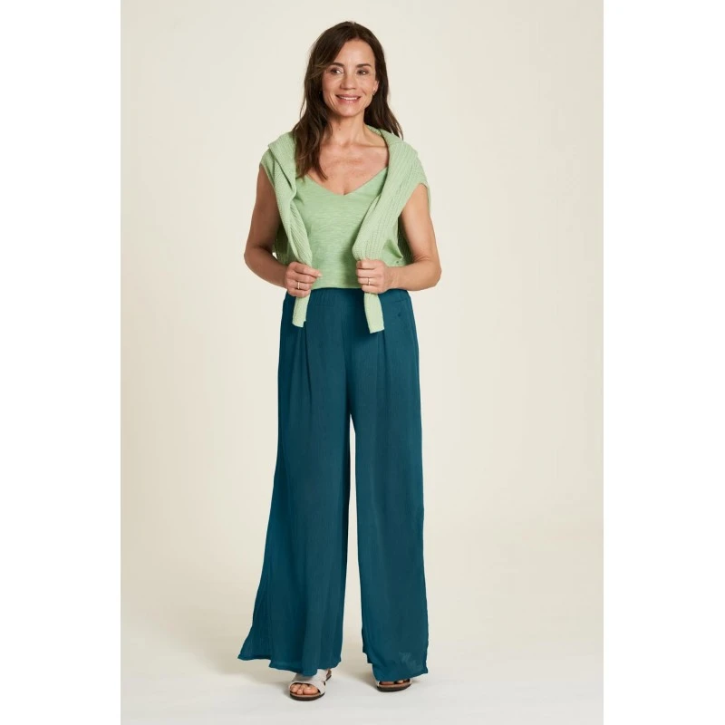 Pantalon Ample Bleu En Viscose Ecovero - Tranquillo